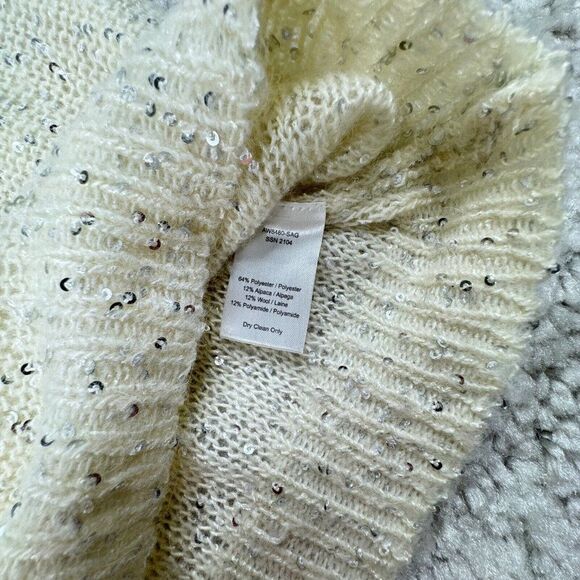 ATM Sequin Crew Neck Alpaca Wool Blend Raglan Sweater Ivory - Picture 6 of 8